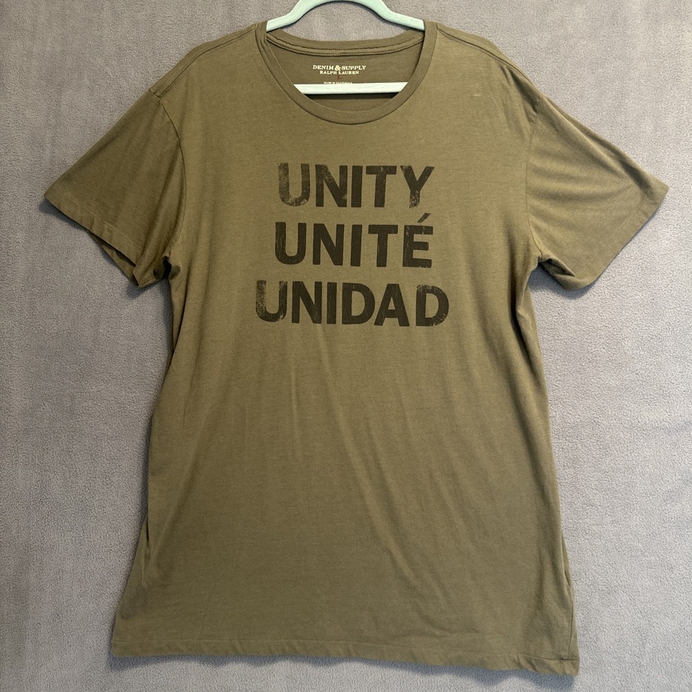 Denim & Supply Ralph Lauren Graphic Tee Unity T-Shirt Mens L Olive Green Vintage